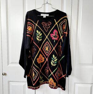 Autumn Leaf & Acorn Sweater 2x Victoria Jones Thanksgiving Embroidery 3/4 Sleeve